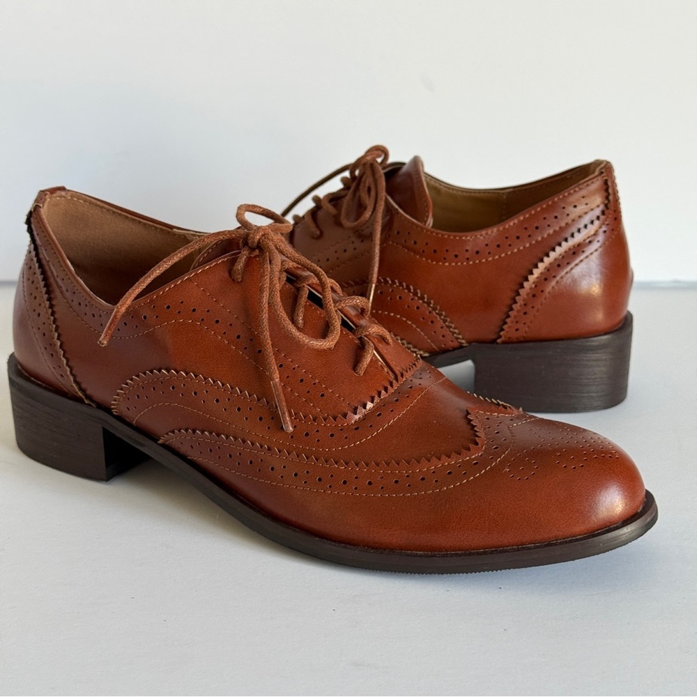Women's Brown Oxford Shoes With Low Chunky Heel Size EU 39 | US 8.5